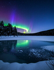 Frozen Lake Under Starry Aurora Skies, Generative AI

