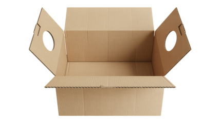Empty cardboard box with handles ready for packing and shipping