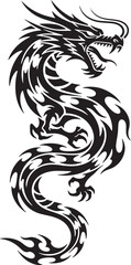Fototapeta premium Intricate black tribal dragon tattoo design vector illustration.