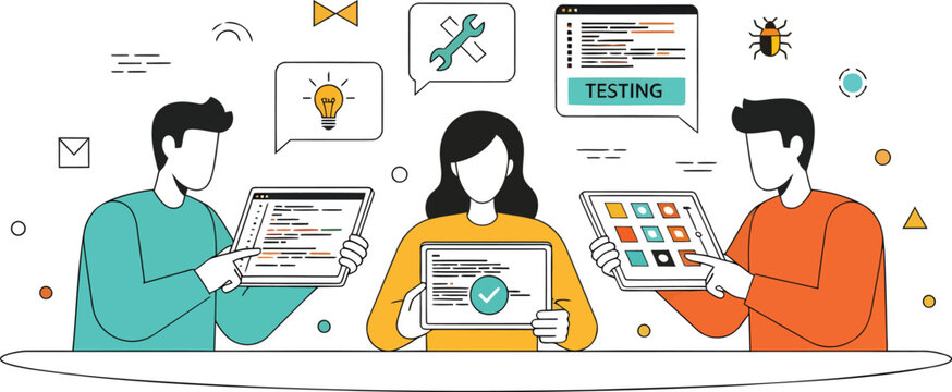 Software developers testing innovative application features for modern technology