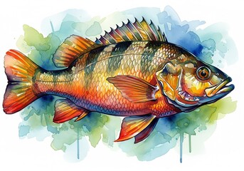 Fototapeta premium Nile Perch fish watercolor, Watercolor style digital painting for graphic design decoration, gifts or print design, animals, fish in water, river, sea, lake life