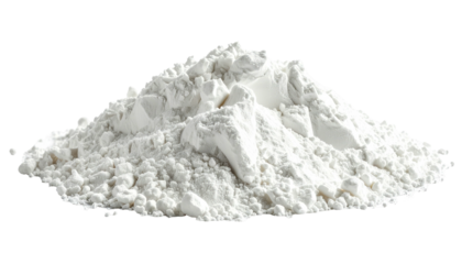 Isolated mound of powdery, bright white substance over dark background, resembling flour or powdered sugar