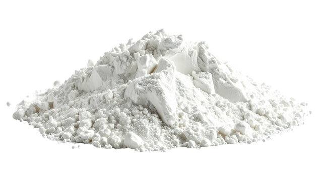 Isolated mound of powdery, bright white substance over dark background, resembling flour or powdered sugar