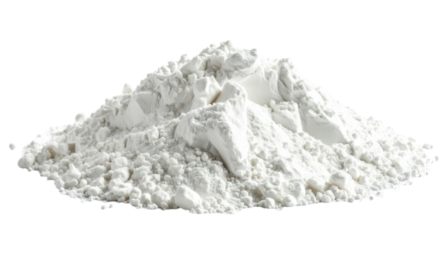 Isolated mound of powdery, bright white substance over dark background, resembling flour or powdered sugar