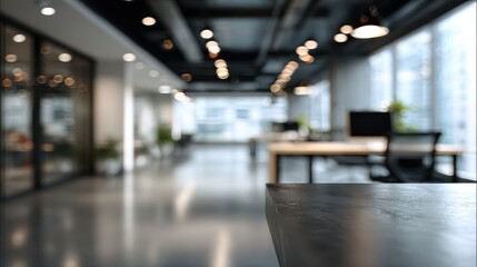 Fototapeta premium Beautiful photo of blurry out of focus modern office background.