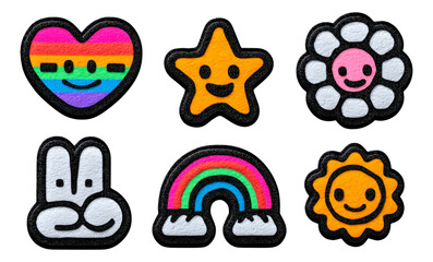 Fototapeta premium Colorful Felt Icons with Smiley Faces for Fun and Joyful Themes