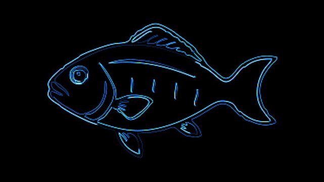 neon drowing fish on a black background