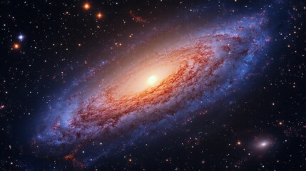 Fototapeta premium Stunning Spiral Galaxy in Deep Space with Bright Core and Colorful Dust Clouds