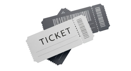 Stack of event tickets isolated on transparent background with focus on top ticket