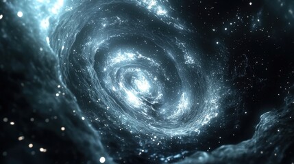 Stunning view of a spiral galaxy in the cosmos, filled with stars and bright light against a dark space backdrop.