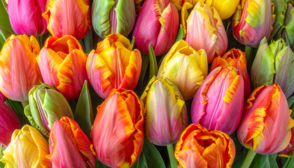 Beautiful parrot tulip flowers in various beautiful colors