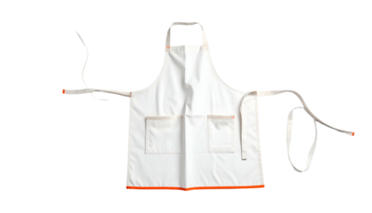 Clean white apron with neck loop, waist ties, and two pockets