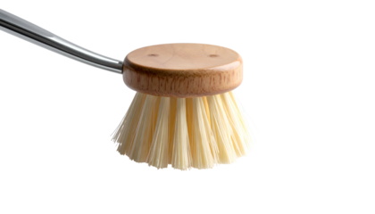 Dish brush round, wood head, stiff bristles, metal handle