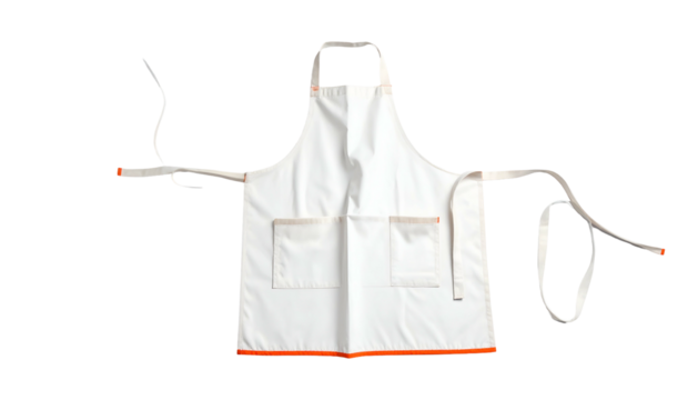 Clean white apron with neck loop, waist ties, and two pockets