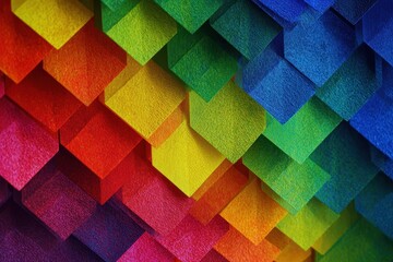 Fototapeta premium Vibrant and textured colorful wallpaper featuring an array of geometric patterns in various hues enriching interior spaces with lively aesthetics