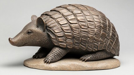 Armadillo, its shell segments like polished, overlapping bronze shields, 