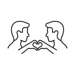 Two men forming a heart shape with their hands in a simple line art illustration