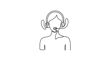 A minimalist line drawing of a person wearing a headset with a microphone, suggesting customer service or communication.