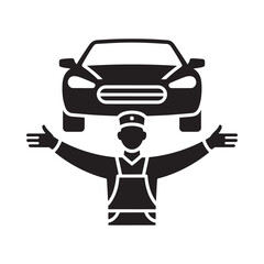 Valet parking attendant guiding a car with open arms