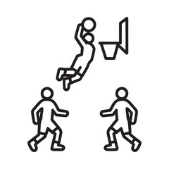 Basketball player performing a slam dunk over defenders © MUZIHID CREATION