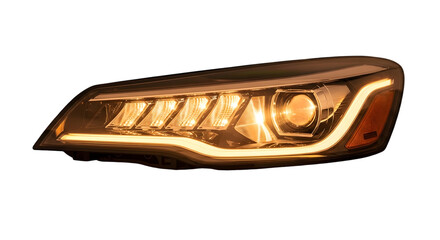 Modern Car Headlight with Bright LED Lights in Dark Environment