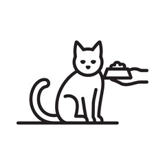 Simple line art icon of a cat being fed from a bowl