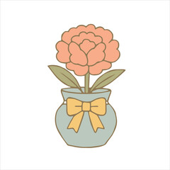 Cute Flower in Vase Vector – Pastel Floral Illustration with Bow