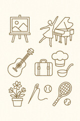 趣味を楽しむ大人のイラストセット