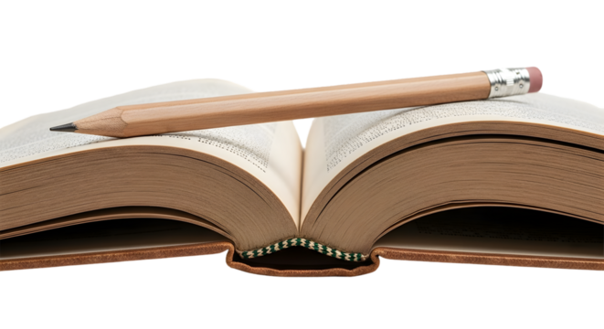 Open Book with Pencil on Pages in Studio Setting