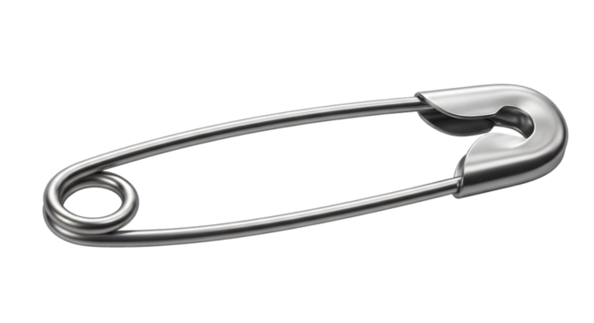 Silver Safety Pin on Transparent Background with Metallic Finish - Powered by Adobe