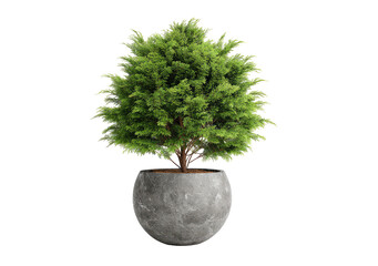 Lush green plant in a gray planter