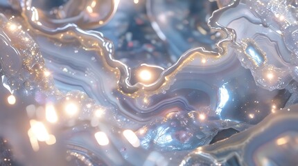 Abstract iridescent agate geode with sparkling golden lights and artistic fluidity.