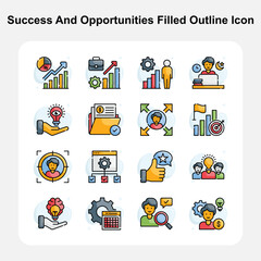 Fototapeta premium Career Growth, Goal Achievement & Business Success Filled Outline Icons Set 1