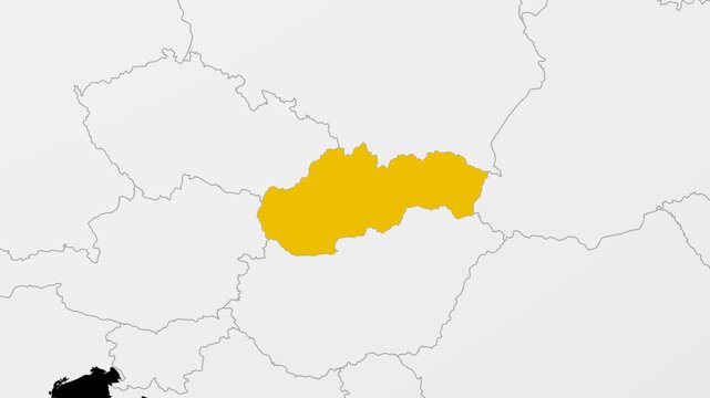 Slovakia map. Animated zoom into the country on the Globe in Black White color palette. Country logo animation. Map with meridians, parallels. Creative video.