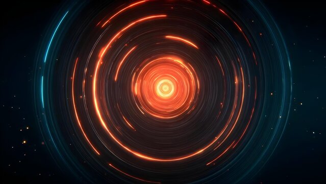 Glowing neon orange rings swirl toward a bright core, forming a sci-fi energy vortex or portal in deep space. Concept Sci-fi energy vortex, Neon orange rings, Space portal, Cosmic swirl, Bright core - Powered by Adobe