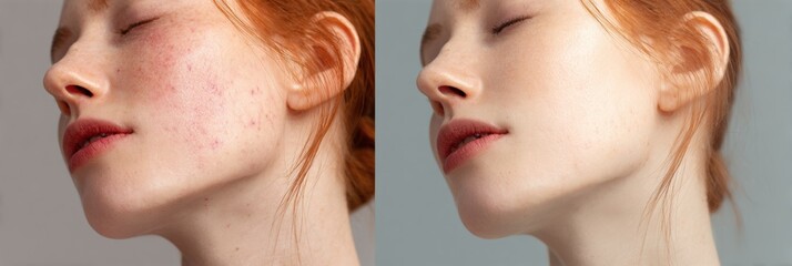 Beauty Transformation Showcasing Skincare Results on a Womans Complexion With Visible Changes in Appearance and Texture