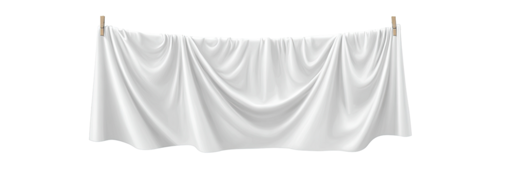 White fabric draped, hanging on clothespins