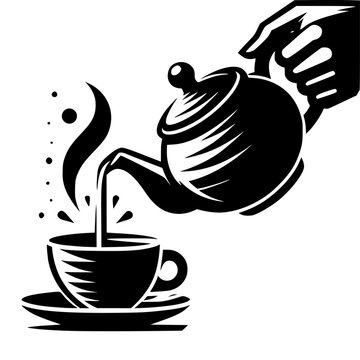 black teapot pouring tea into cup clip art preview