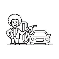 Man with afro refueling a car at a gas station
