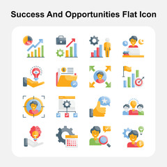 Career Growth, Goal Achievement & Business Success Flat Icons Set 1