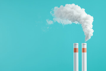 Industrial chimney smoke plant pollution against blue sky emitting white cloud of emissions with environmental impact and concern