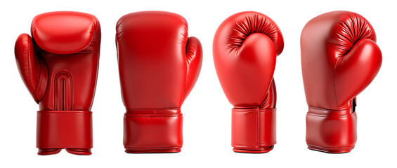 Four red boxing gloves isolated on white background