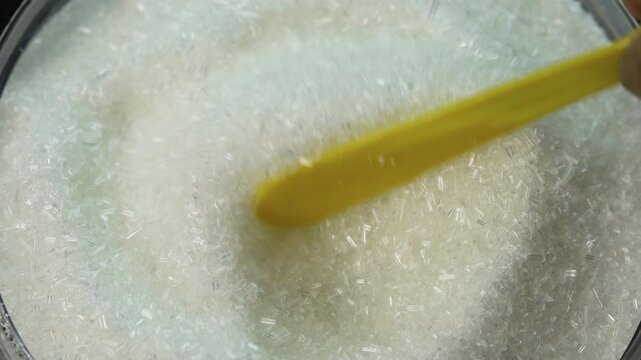 Close-up details of MSG: The MSG crystals are a beautiful pure white color.