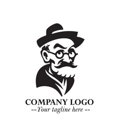 Intelligent Head of Professor Logo Symbol in Black on White Background with Modern Minimalist Design