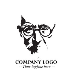 Intelligent Head of Professor Logo Symbol in Black on White Background with Modern Minimalist Design