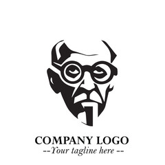 Intelligent Head of Professor Logo Symbol in Black on White Background with Modern Minimalist Design