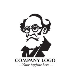 Intelligent Head of Professor Logo Symbol in Black on White Background with Modern Minimalist Design