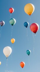 A group of colorful balloons rising into the sky, symbolizing happiness, freedom, and celebration.