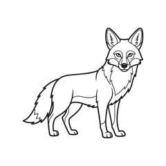 Obraz premium Cartoon Coyote Howling Outline – Cute Wild Dog Line Art for Kids Coloring Page Vector Illustration