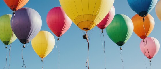 A group of colorful balloons rising into the sky, symbolizing happiness, freedom, and celebration.